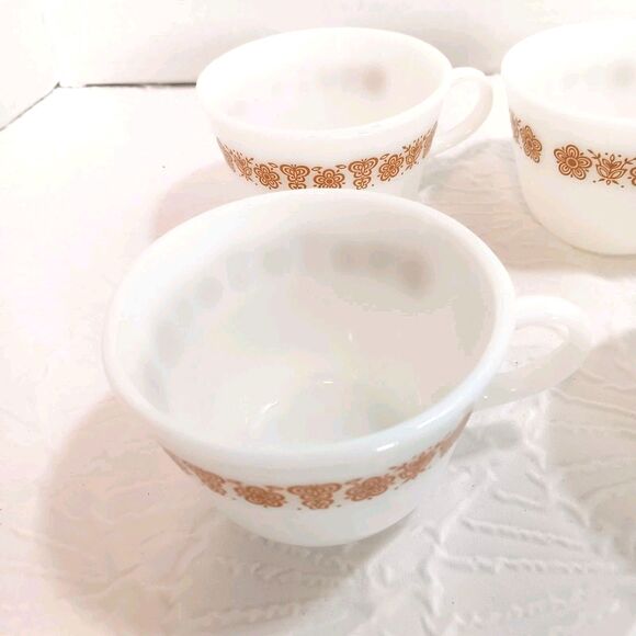 Set Of 6 Pyrex Woodland Brown Floral Coffee Cups 1970s Mid Century - Picture 4 of 10